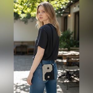 Black & White Beaded Yin/Yang Crossbody Bag